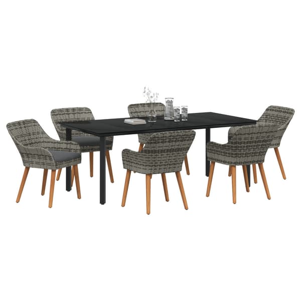Trädgårdsmöbelset med kudde 7 pcs Grå konstrotting