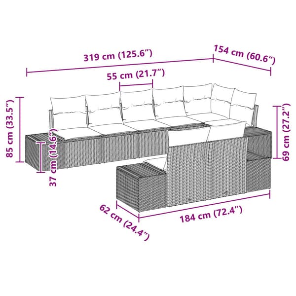 Trädgårdsoffset med kudde 8 pcs Beige och Grå konstrotting