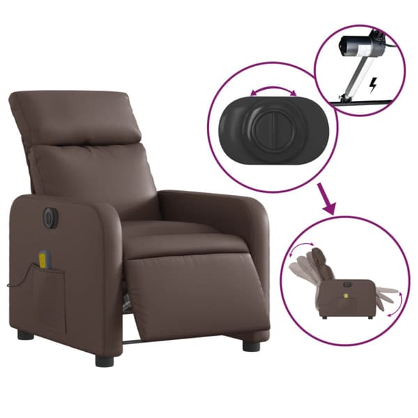 Elektrisk massagefåtölj brun konstläder