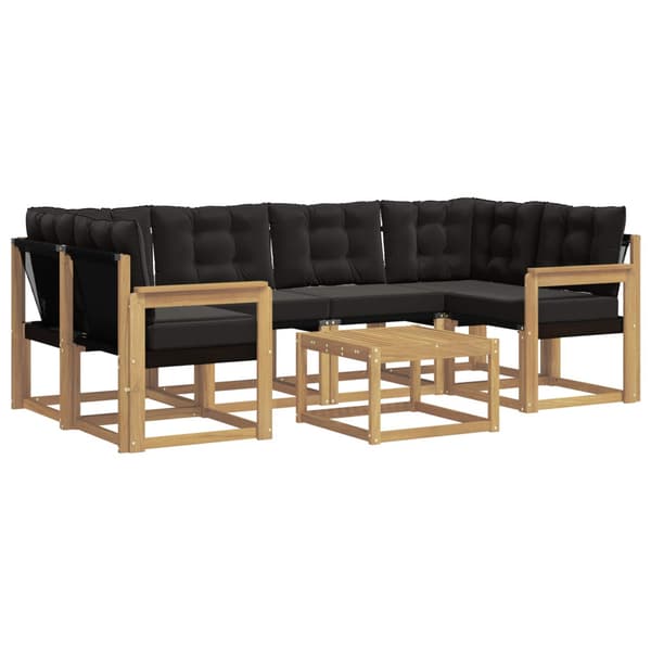 Utomhussoffset med kudde 7 pcs Vit och svart