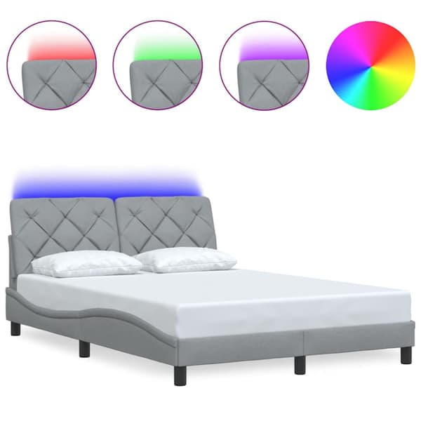 Bed Frame with LED without Mattress Light Grey 140x190 cm Fabric