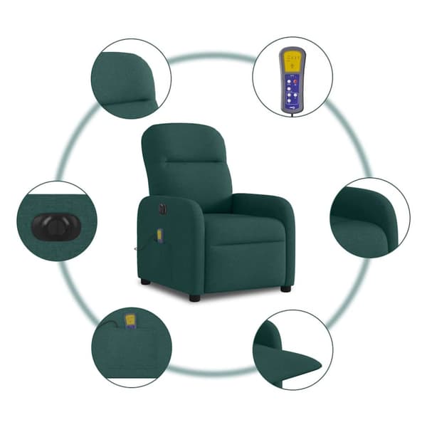 Elektrisk massagefåtölj mörkgrön tyg