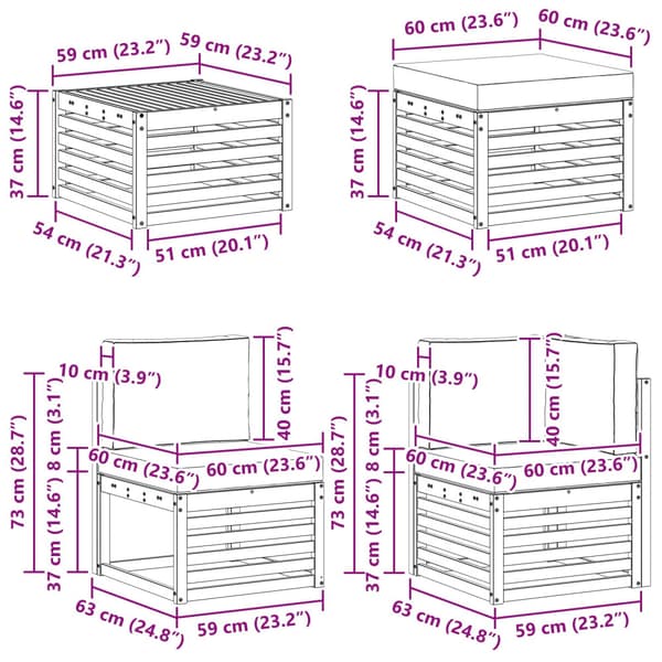 Utomhussoffset 8 pcs Vit och grädde 59 x 59 x 37 cm Polyester