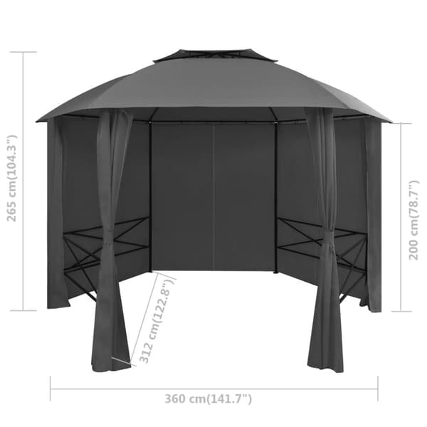 Paviljong med draperier hexagonal 360x265 cm