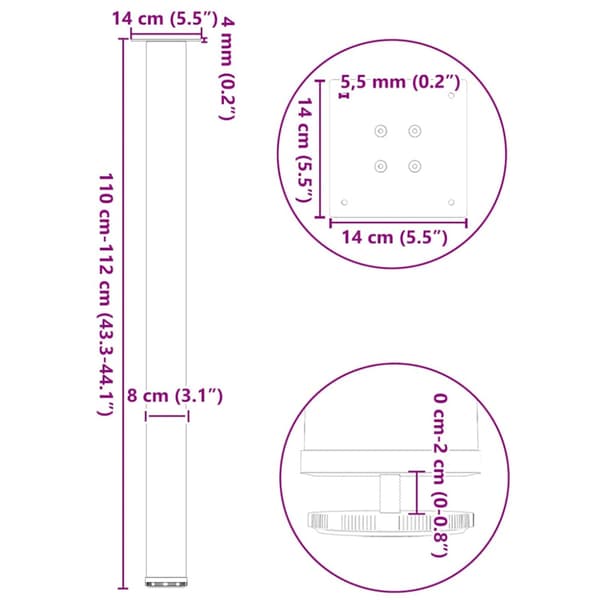 Barbordsben 4 st antracit 110-112 cm stål