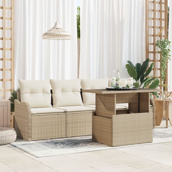 Trädgårdsoffset 5 st 4-Antal sittplatser Beige Poly Rattan