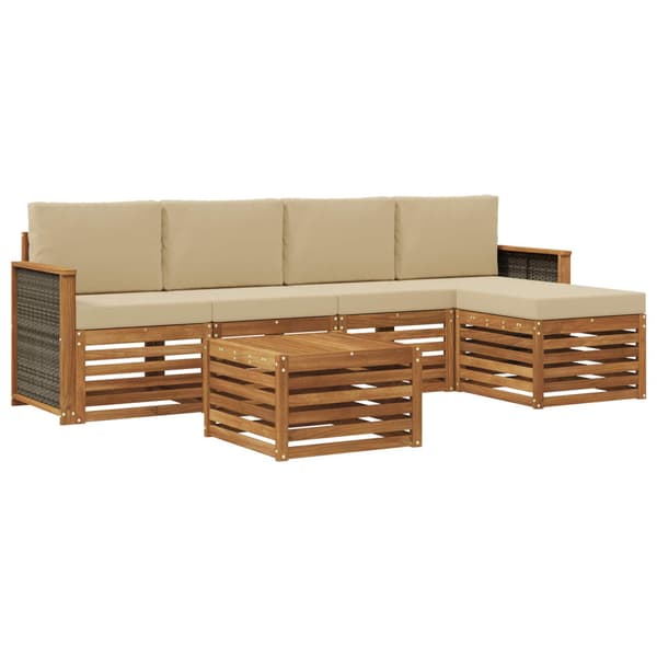 Utomhussoffset med kudde 6 pcs Naturlig och Beige