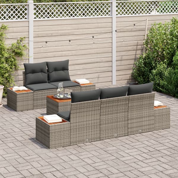 Trädgårdsoffset med kudde 6 pcs Grå Poly rattan