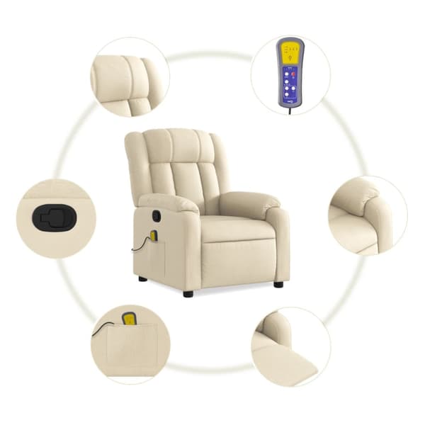 Massagefåtölj gräddvit tyg