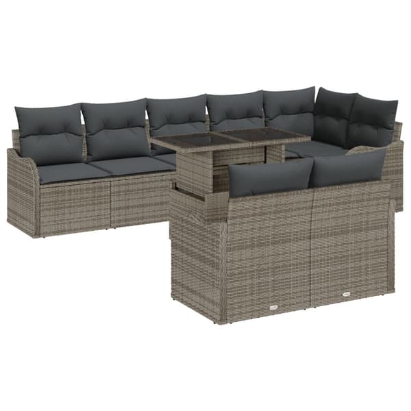 Trädgårdsoffset med kudde med kudde 9 pcs Grå Poly Rattan