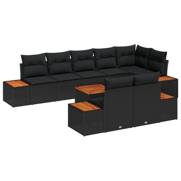 Trädgårdsoffset med kudde 9 pcs Svart Poly rattan