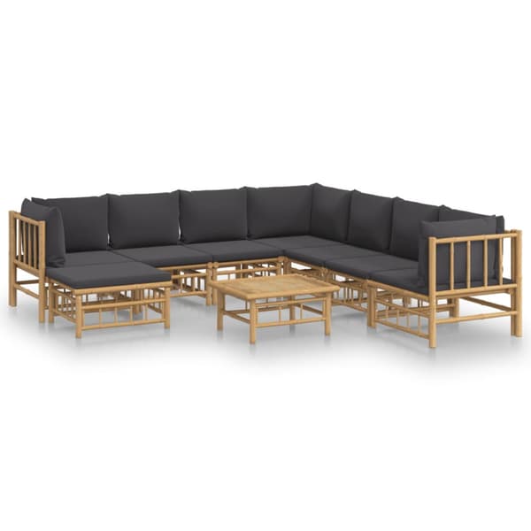 Loungegrupp 9 delar mörkgrå dynor bambu