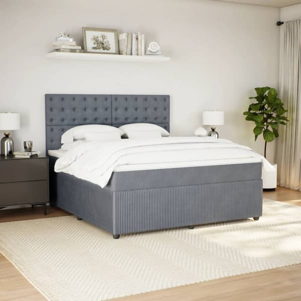 Ramsäng med madrass mörkgrå 180x200 cm sammet