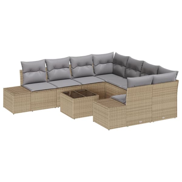 Trädgårdsoffset med kudde 9 pcs Beige och Grå konstrotting