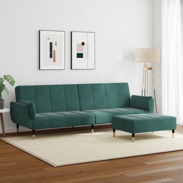 Bäddsoffa 2-sits med fotpall mörkgrön sammet