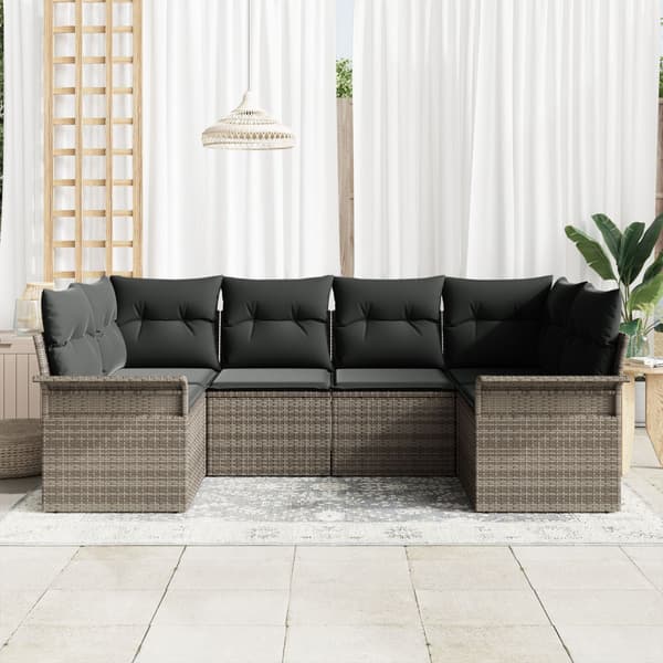 Trädgårdsoffset med kudde 6 pcs Grå konstrotting