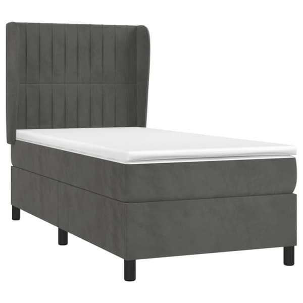 Ramsäng med madrass mörkgrå 100x200 cm sammet