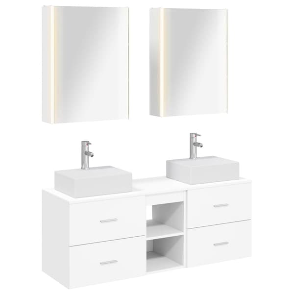 Badrumsmöbelset 5 pcs Vit Konstruerat trä och glas