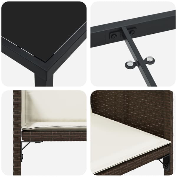 Trädgårdsmöbelset med kudde 5 pcs Brun konstrotting