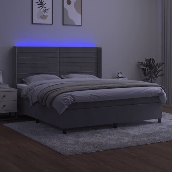 Ramsäng med madrass & LED ljusgrå 160x200 cm sammet
