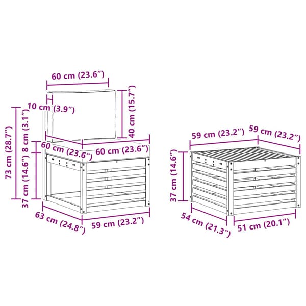 Utomhussoffset 9 pcs Vit och grädde 59 x 59 x 37 cm Polyester
