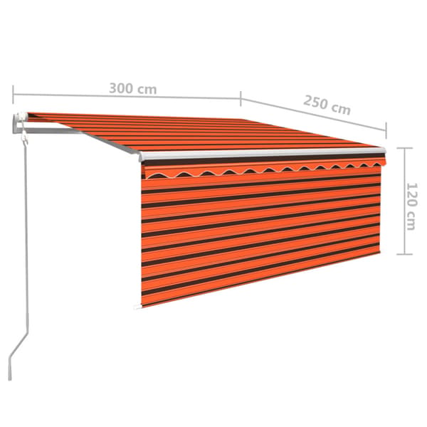 Automatisk markis vindsensor rullgardin LED 3x2,5m orange/brun