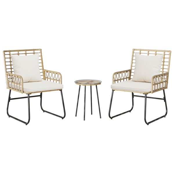 Trädgårdsmöbelset 3 pcs Brun och Kräm konstrotting