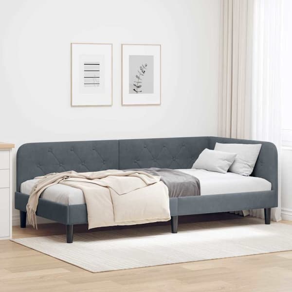 Hörn Sängram Mörkgrå 100 x 200 cm Sammet