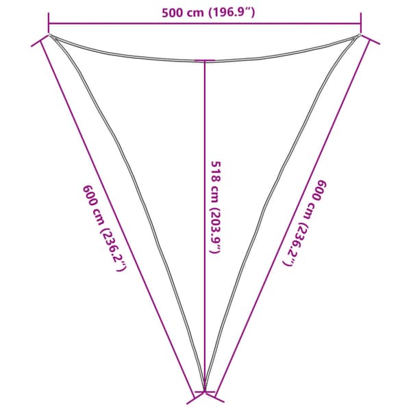 Solsegel 160 g/m² triangulär ljusgrå 5x6x6 m HDPE