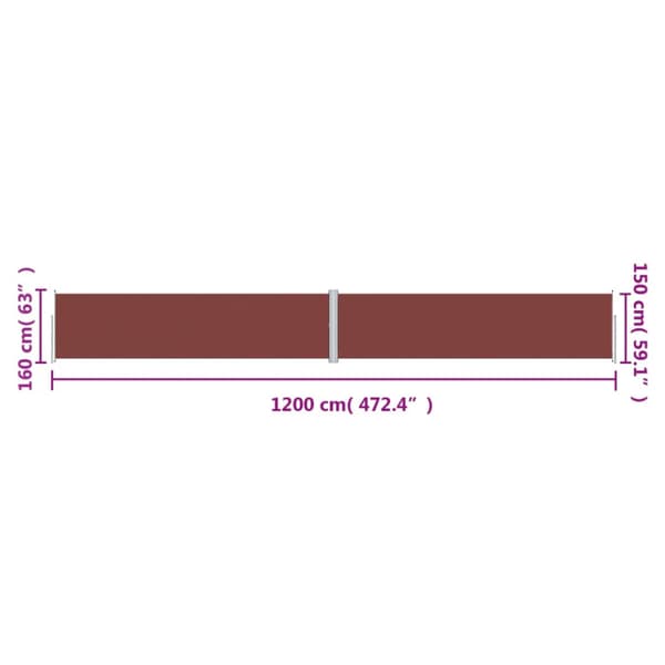 Infällbar sidomarkis brun 160x1200 cm