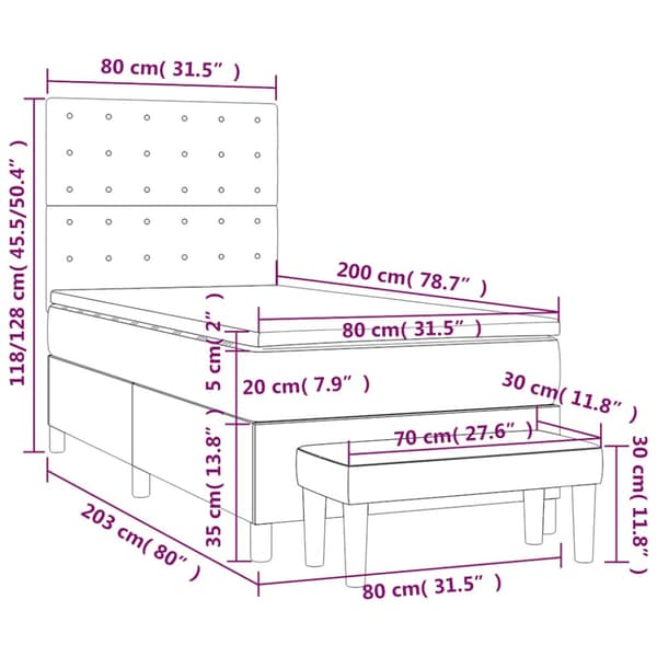 Ramsäng med madrass mörkblå 80x200 cm sammet