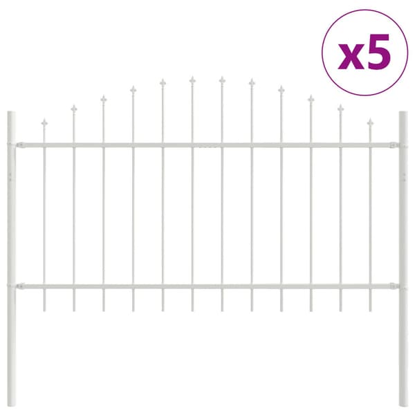 Trädgårdsstängsel 5 pcs Vit 170 x 140 cm Pulverlackerat stål