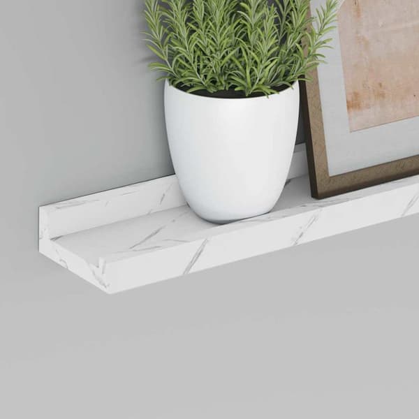 Vägg hylla Väggmonterat 4 pcs Vit marmor 80 x 9 x 3 cm