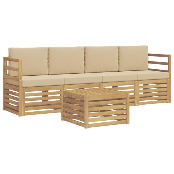 Utomhussoffset med kudde 5 pcs Vit och Beige Polyester