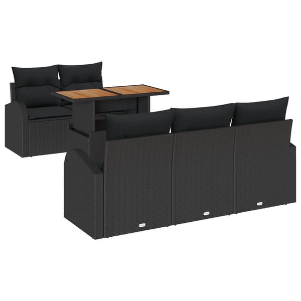 Trädgårdsoffset med kudde 6 pcs Svart