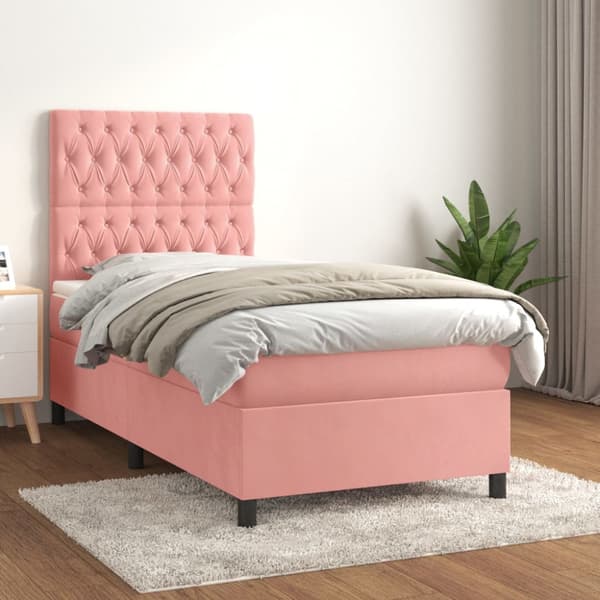 Ramsäng med madrass rosa 90x200 cm sammet