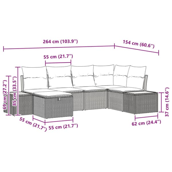 Trädgårdsoffset med kudde 6 pcs Grå konstrotting