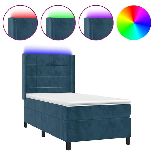 Ramsäng med madrass & LED mörkblå 100x200 cm sammet