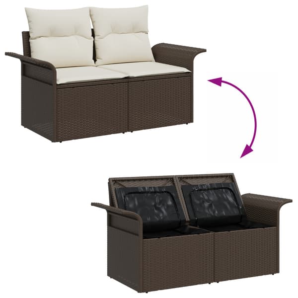 Trädgårdsoffset med kudde med lagring 8 pcs Brun Poly rattan