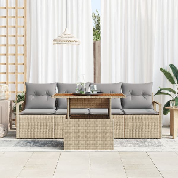 Trädgårdsoffset med kudde 5 pcs beige och ljusgrå