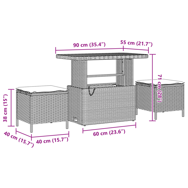 Trädgårdsoffset med kudde med lagring 8 pcs Beige Poly rattan