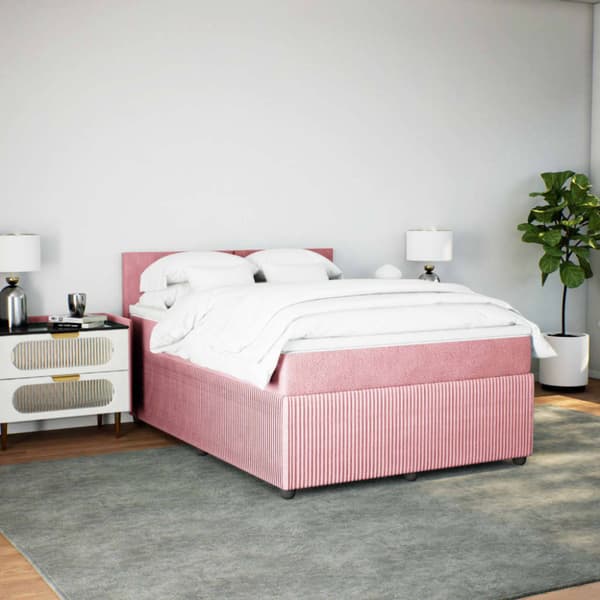 Ramsäng med madrass rosa 140x200 cm sammet