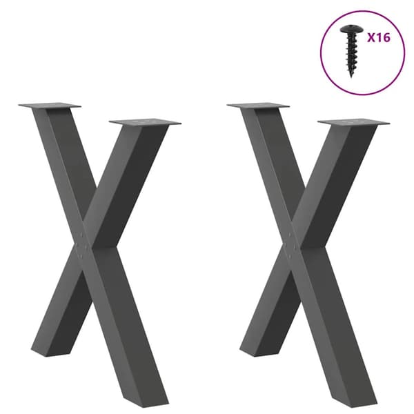 Matbordsben X-formade 2 st antracit 80x(72-73) cm stål