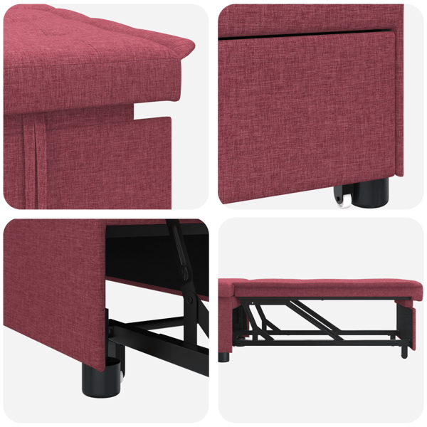 Pull Out Sofa Bed Vinröd 194 x 50 x 82 cm tyg