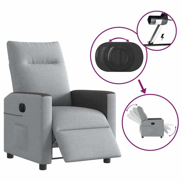 Elektrisk reclinerfåtölj ljusgrå tyg