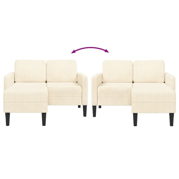 2-sitssoffa med schäslong L-formad gräddvit 125 cm linne