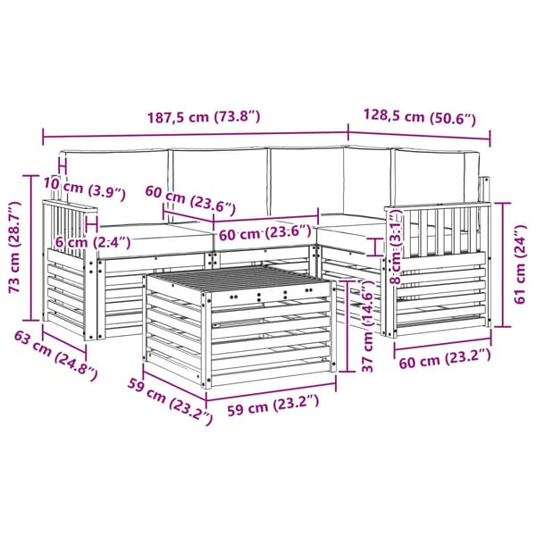 Utomhussoffset 5 pcs Vit och ljusgrå 59 x 59 x 37 cm Polyester