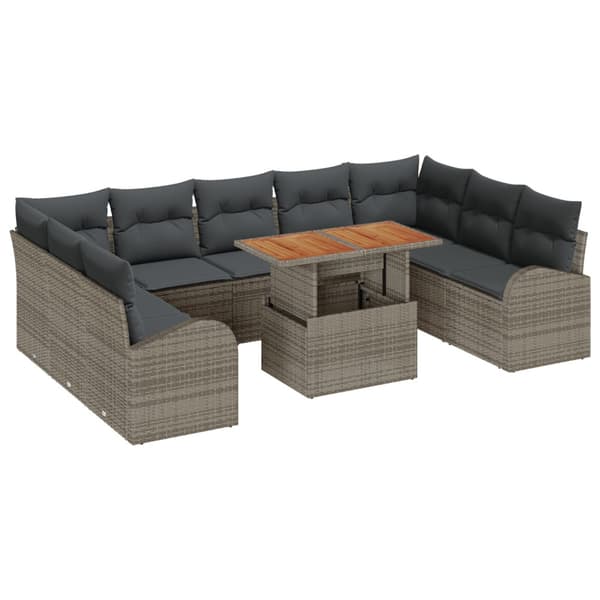 Trädgårdsoffset med lagring 10 pcs Grå Poly rattan