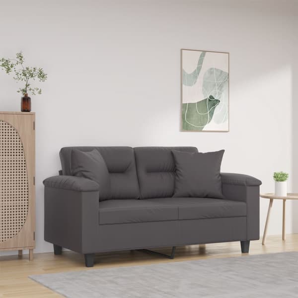 2-sits soffa med prydnadskuddar grå 120 cm konstläder