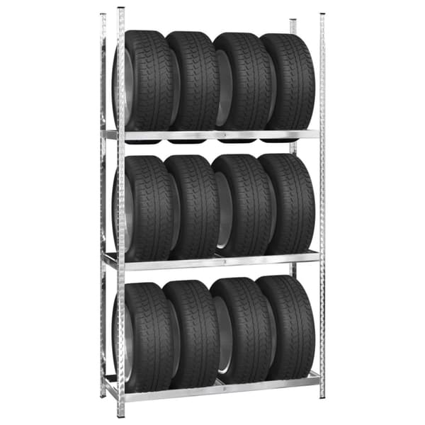 Däckställ 3 hyllplan silver 4 st 110x40x200 cm stål